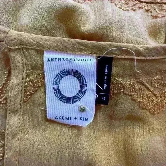 Anthropologie Akemi + Kin Mustard Yellow/Gold Embroidered Dress Size XS - Picture 9 of 10